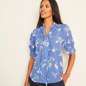 Ann Taylor Floral Smocked Shoulder Bow Blouse